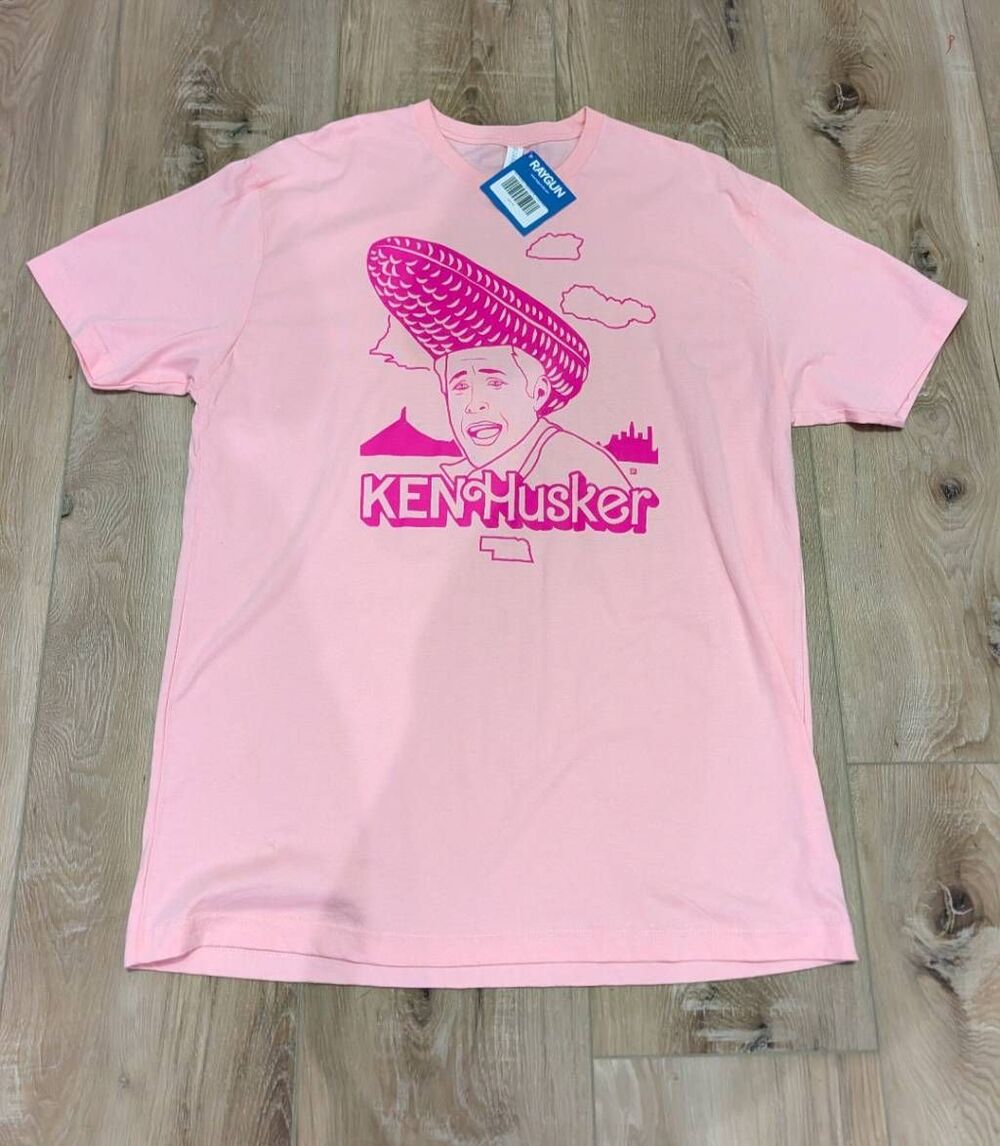 RAYGUN Ken Husker T Shirt Men's XL Pink Nebraska Barbie Parody NWT